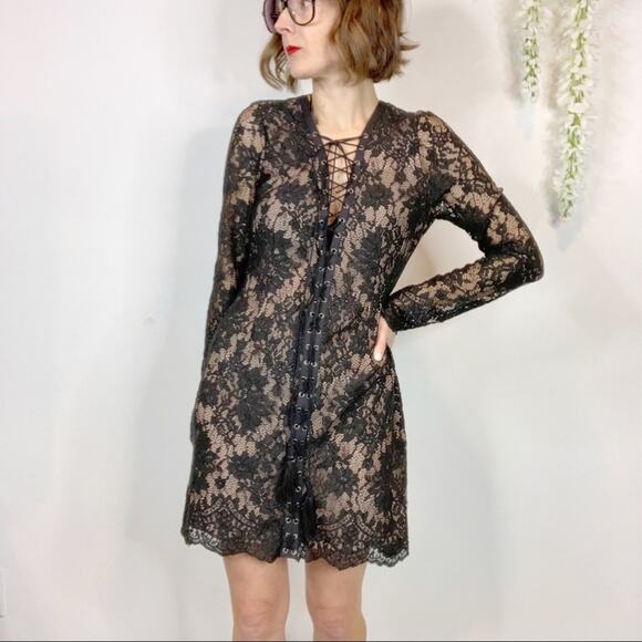 THE JETSET DIARIES x FREE PEOPLE lace dress long sleeve laceup v-neck - Picture 4 of 11